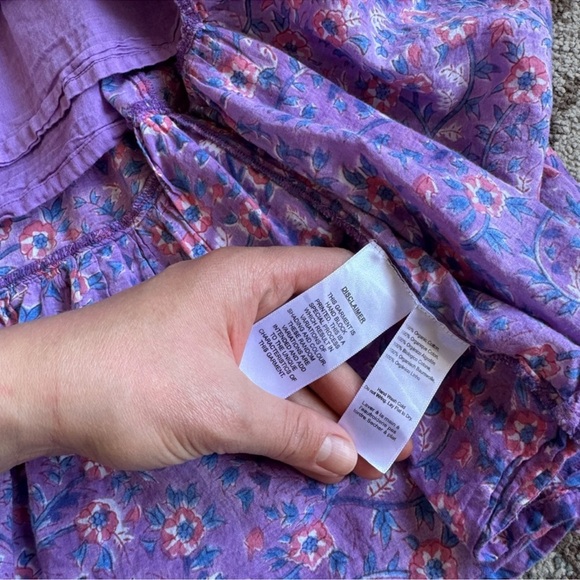 Emerson Fry India Sundress Violet Wildflower Tie Straps Size M L Tiered Maxi - Picture 7 of 10